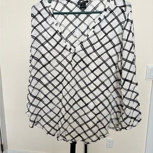 Lucky Brand White and Black Grid Button-Down Blouse
